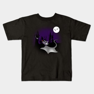 Cute Ghost Cat Halloween Spooky Cartoon Kids T-Shirt